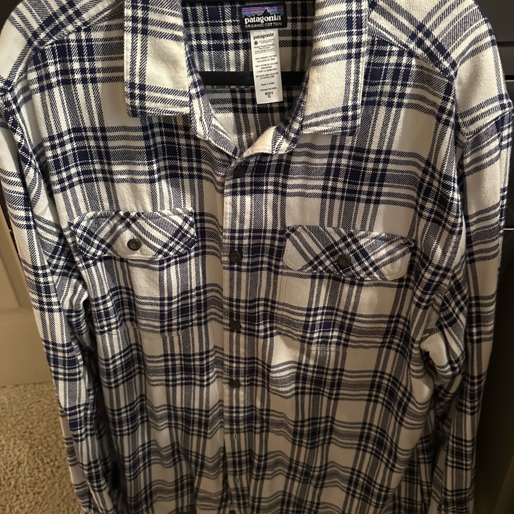 Patagonia Men's Blue and White Checkered Shirt